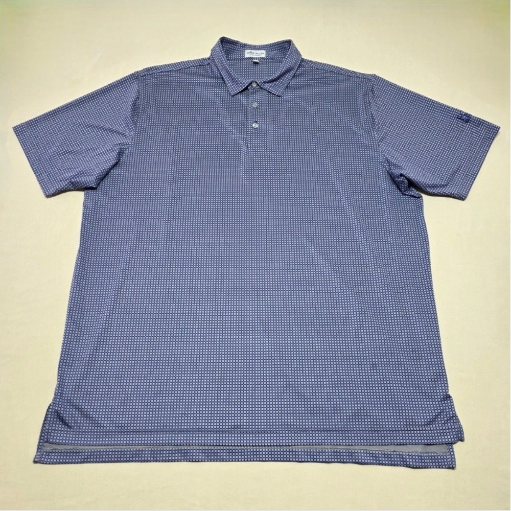 Peter Millar Summer Comfort XXL Blue Geometric Polo Shirt Pullover Stretch Reg